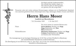 Traueranzeige Hans Moser