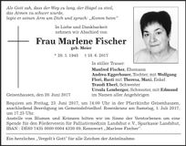Traueranzeige Marlene Fischer