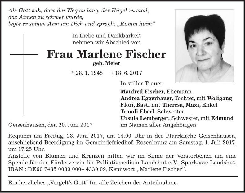Traueranzeige Marlene Fischer