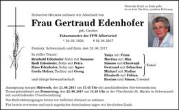 Traueranzeige Gertraud Edenhofer