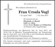 Traueranzeige Ursula Vogl