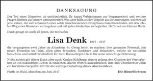 Traueranzeige Lisa Denk