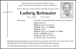 Traueranzeige Ludwig Reitmaier