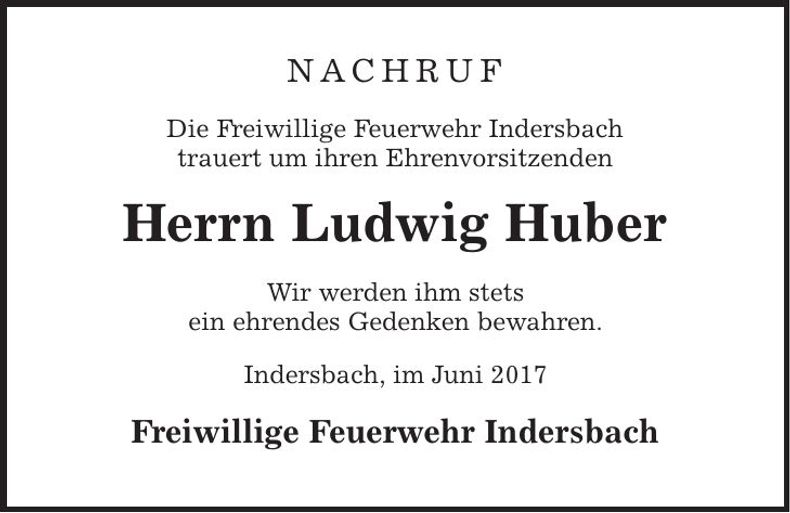 Traueranzeige Ludwig Huber