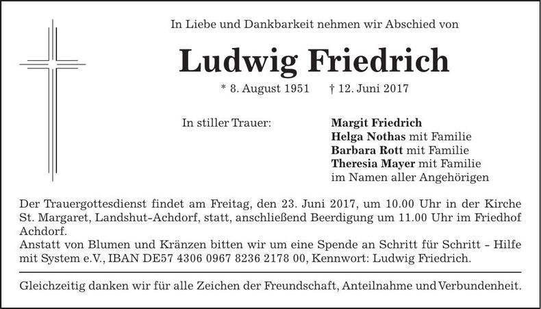 Traueranzeige Ludwig Friedrich