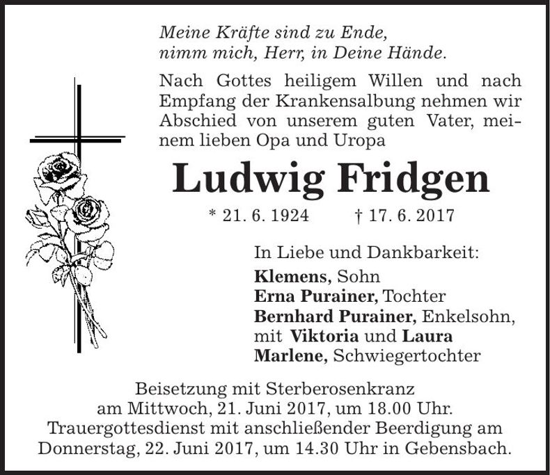Traueranzeige Ludwig Fridgen