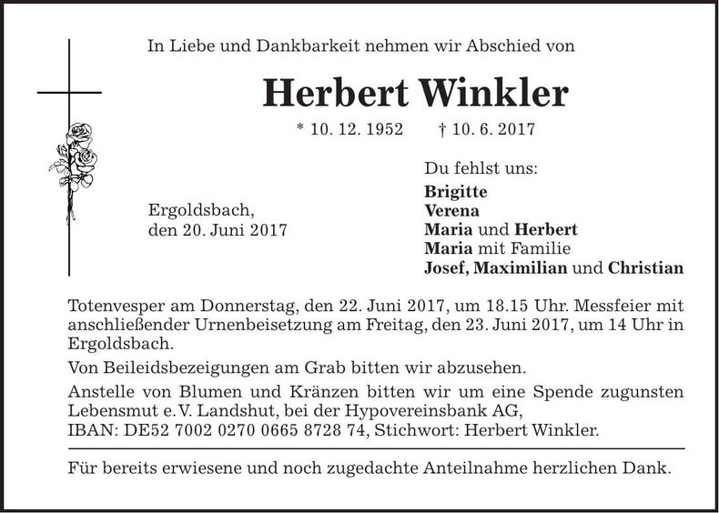 Traueranzeige Herbert Winkler