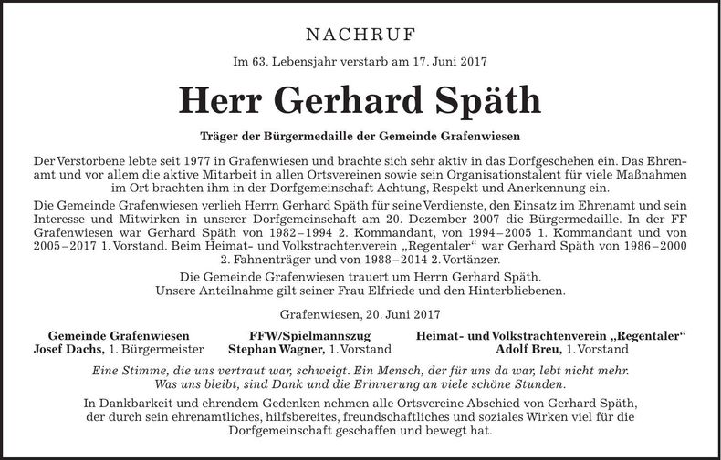 Traueranzeige Gerhard Späth