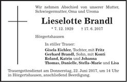 Traueranzeige Lieselotte Brandl