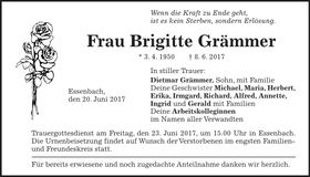 Traueranzeige Brigitte Grämmer