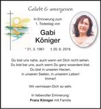 Traueranzeige Gabi Königer