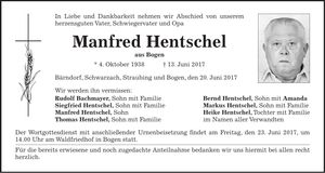 Traueranzeige Manfred Hentschel