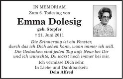 Traueranzeige Emma Dolesig