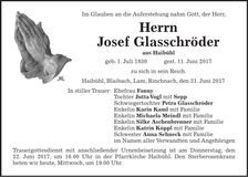 Traueranzeige Josef Glasschröder
