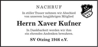 Traueranzeige Xaver Kufner