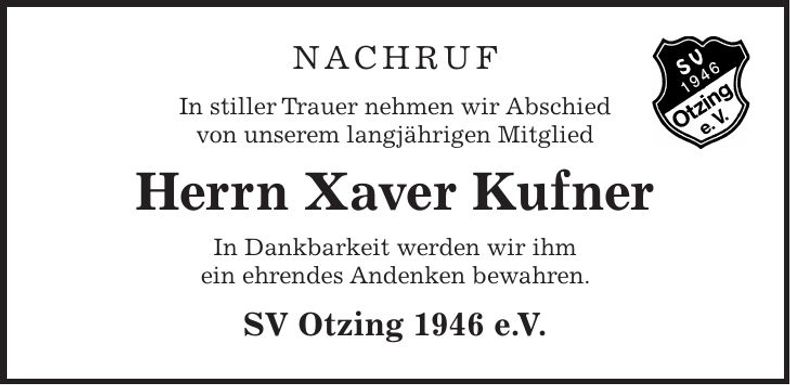 Traueranzeige Xaver Kufner