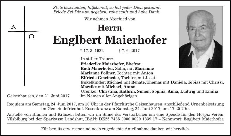 Traueranzeige Englbert Maierhofer