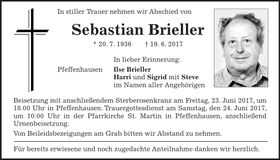 Traueranzeige Sebastian Brieller
