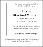 Traueranzeige Manfred Morhard