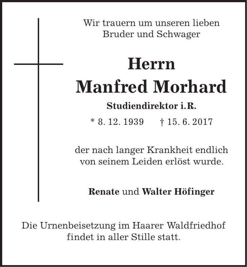 Traueranzeige Manfred Morhard