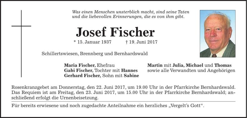 Traueranzeige Josef Fischer