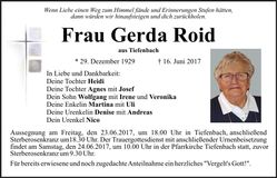 Traueranzeige Gerda Roid