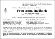 Traueranzeige Anna Haslböck