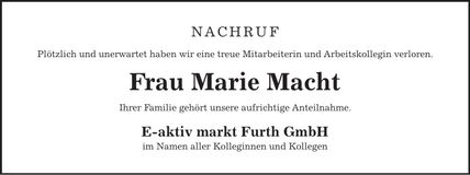 Traueranzeige Marie Macht