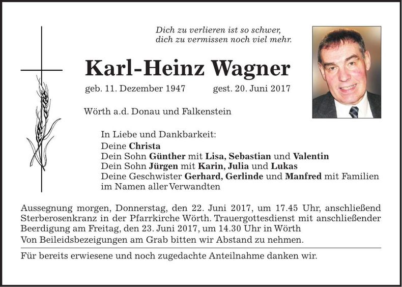 Traueranzeige Karl-Heinz Wagner