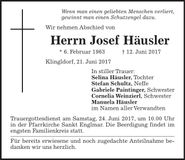 Traueranzeige Joesf Häusler