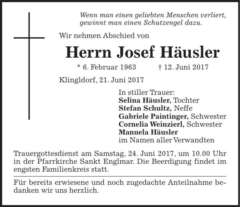 Traueranzeige Joesf Häusler