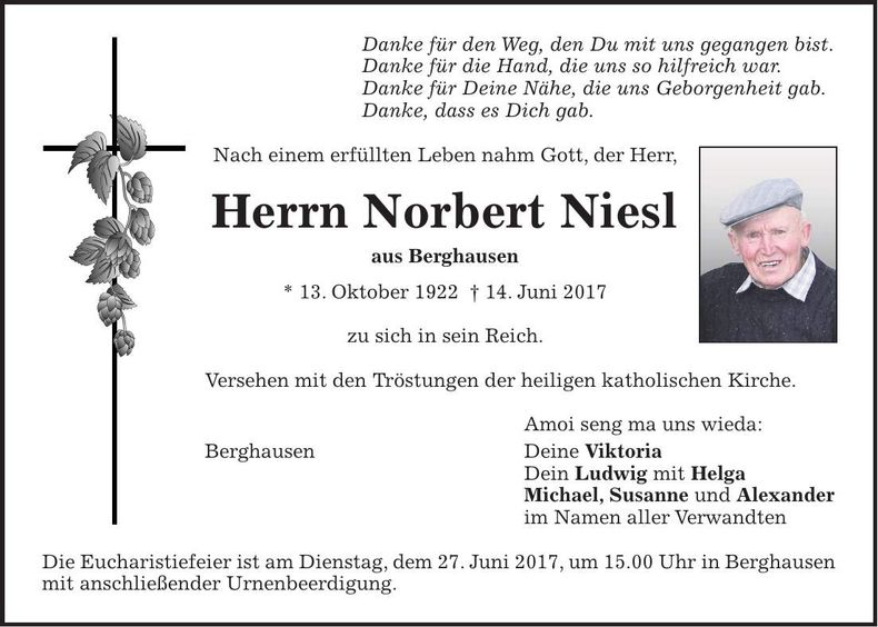 Traueranzeige Norbert Niesl
