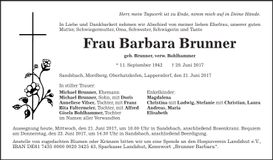 Traueranzeige Barbara Brunner