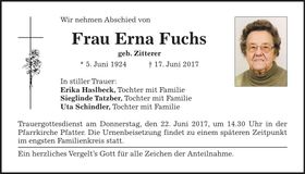 Traueranzeige Erna Fuchs