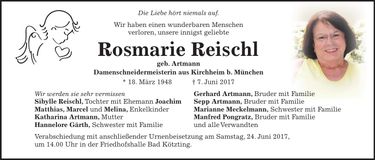 Traueranzeige Rosmarie Reischl