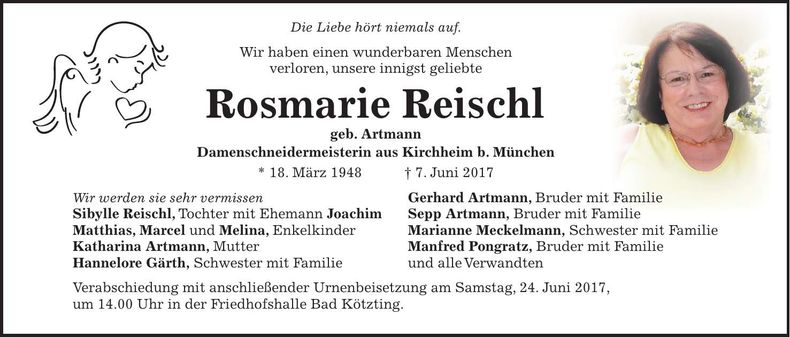 Traueranzeige Rosmarie Reischl