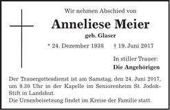 Traueranzeige Anneliese Meier