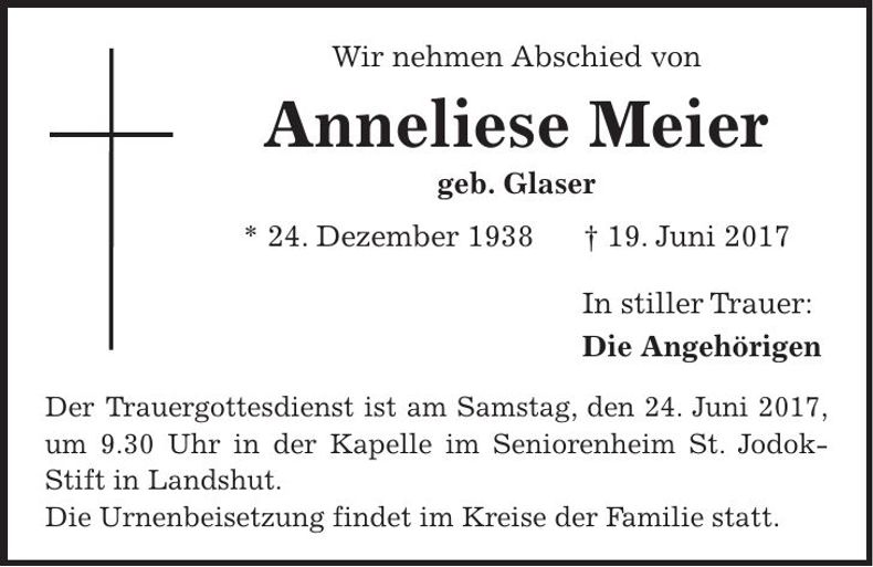 Traueranzeige Anneliese Meier