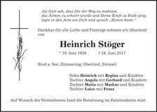 Traueranzeige Heinrich Stöger