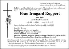 Traueranzeige Irmgard Roppert
