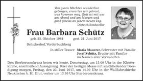 Traueranzeige Barbara Schütz