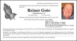 Traueranzeige Reiner Gote