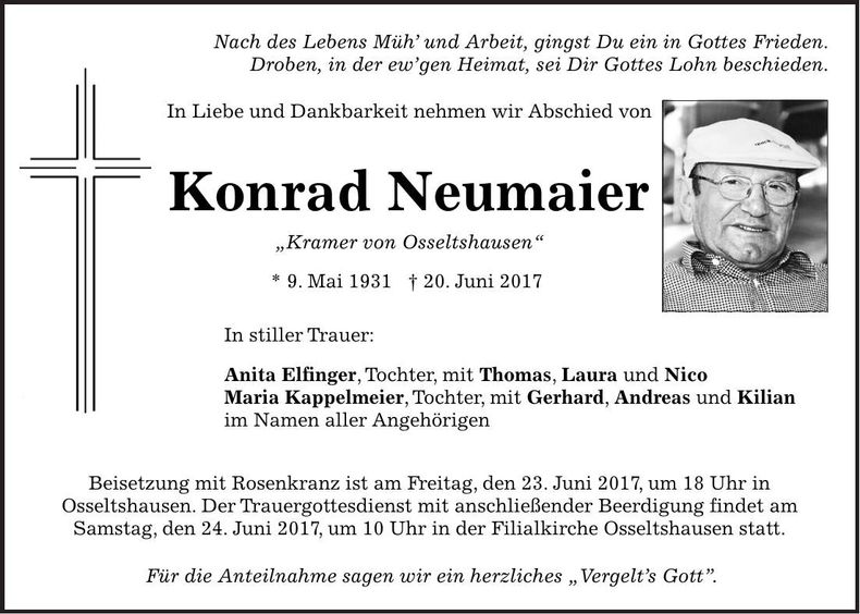 Traueranzeige Konrad Neumaier