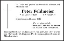 Traueranzeige Peter Feldmeier