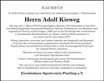 Traueranzeige Adolf Kieweg