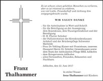 Traueranzeige Franz Thalhammer