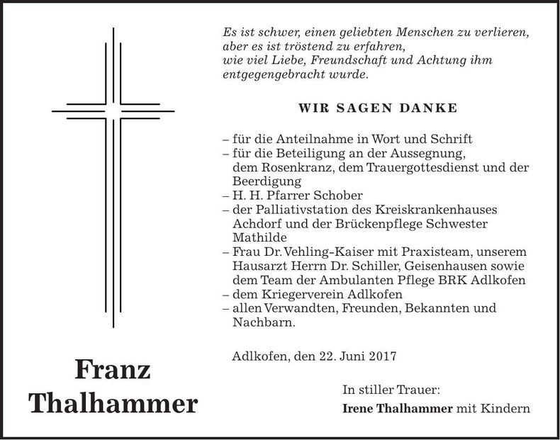 Traueranzeige Franz Thalhammer