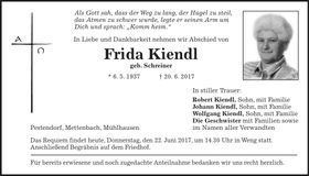 Traueranzeige Frieda Kiendl