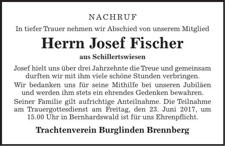 Traueranzeige Josef Fischer