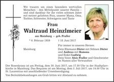 Traueranzeige Waltraud Heinzlmeier